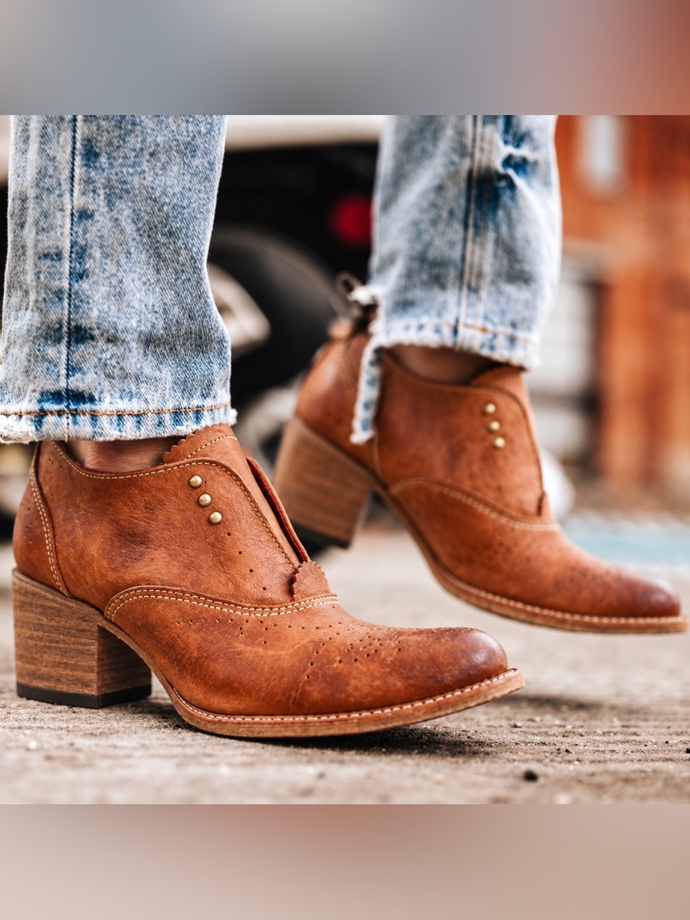 FREEBIRD by Steven Sadie Cognac Leather Heeled Oxford Booties Size 7 BNWOT - Picture 10 of 10